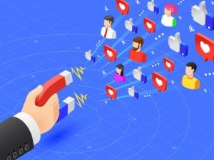 Marketing magnet engaging followers. social media likes and follows magnetism